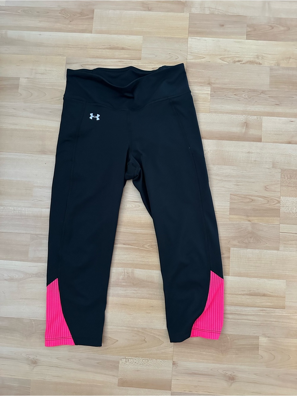 Under Armour Black Crop Leggings with Pink Ankle Panels